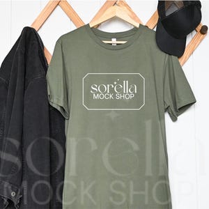 Bella Canvas 3001 Military Green T-Shirt Mockup, BC3001 Hanging Mockup, Bella Canvas Hanging, Men&#39;s Mockup, Male Mockup, Simple Mockup Male