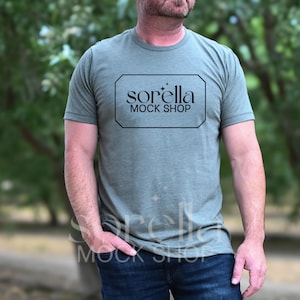 Bella Canvas Heather Military Green Mockup, Mens Mockup, Male Model Mockups, Outdoor Tshirt Mockup, BC 3001 Heather Military Green Mockup