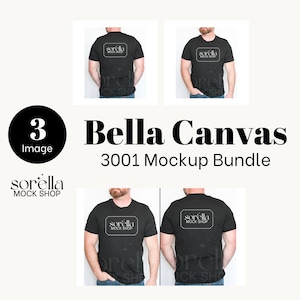Bella Canvas 3001 Mockup, Front and Back Mockup, Black 3001 Bella Canvas, BC3001 Mockup Back, Split Image, Black Front Back Tshirt Bundle