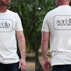 Bella Canvas 3001 Natural Tshirt Front Back Mockup, BC 3001 Natural Shirt Front Back View Split Mockup, BC3001 Mockup Back, Male Model Mock