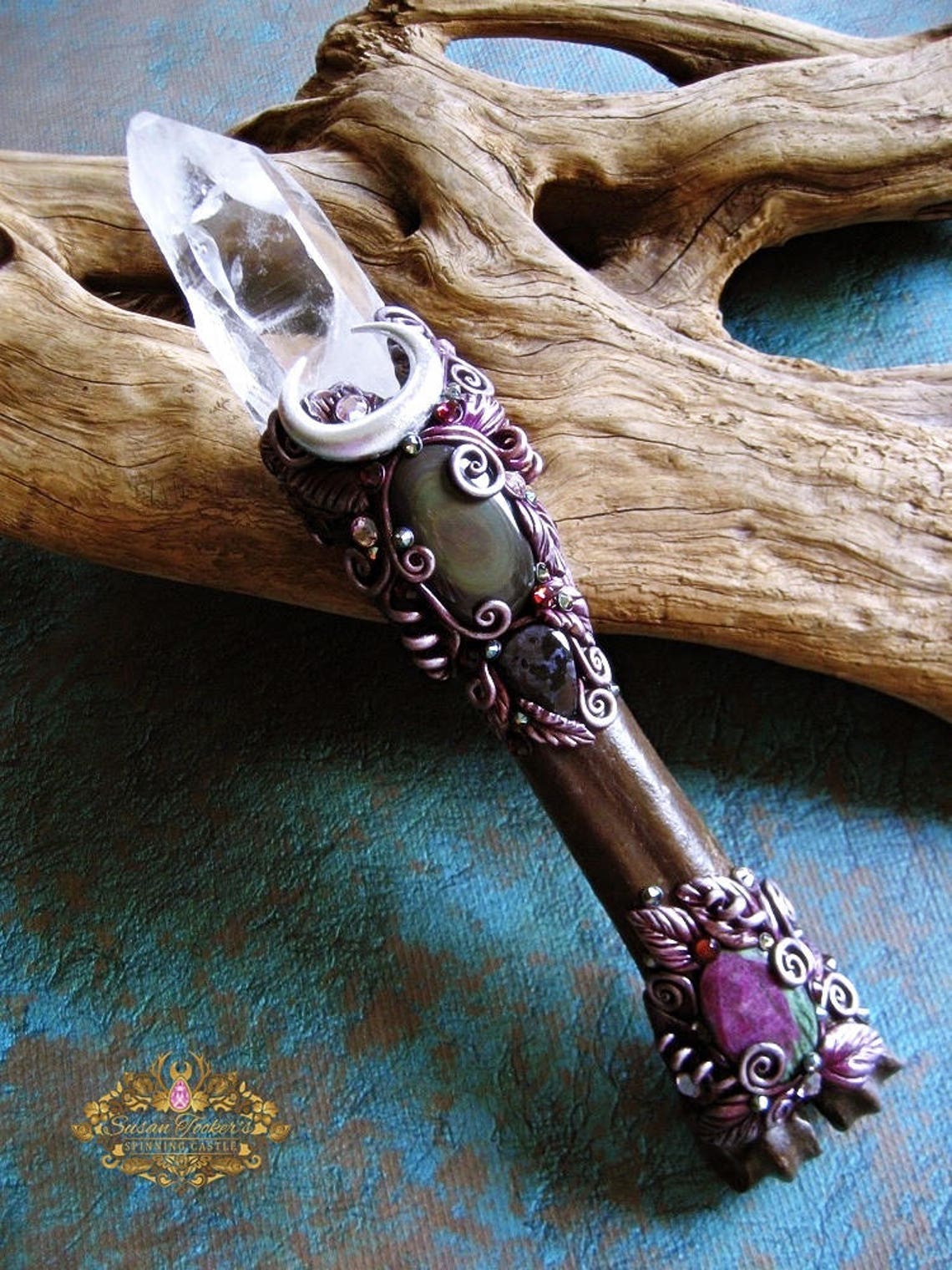 Magic Crystal Wand Lemurian Quartz Rainbow Obsidian Fossil Etsy
