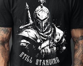Dark Fantasy Damaged Wounded Knight Shirt – Medieval Warriors T-Shirt RPG Gothic Graphic Tee – DnD Paladin Art Shirt – Fantasy Battlewear