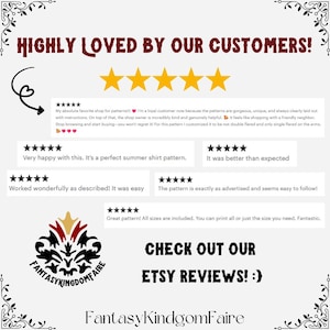 May include: A white background with the text "HIGHLY LOVED BY OUR CUSTOMERS!" in maroon. The image features five gold stars and customer reviews. The shop logo is also visible, along with the text "CHECK OUT OUR ETSY REVIEWS! :)".