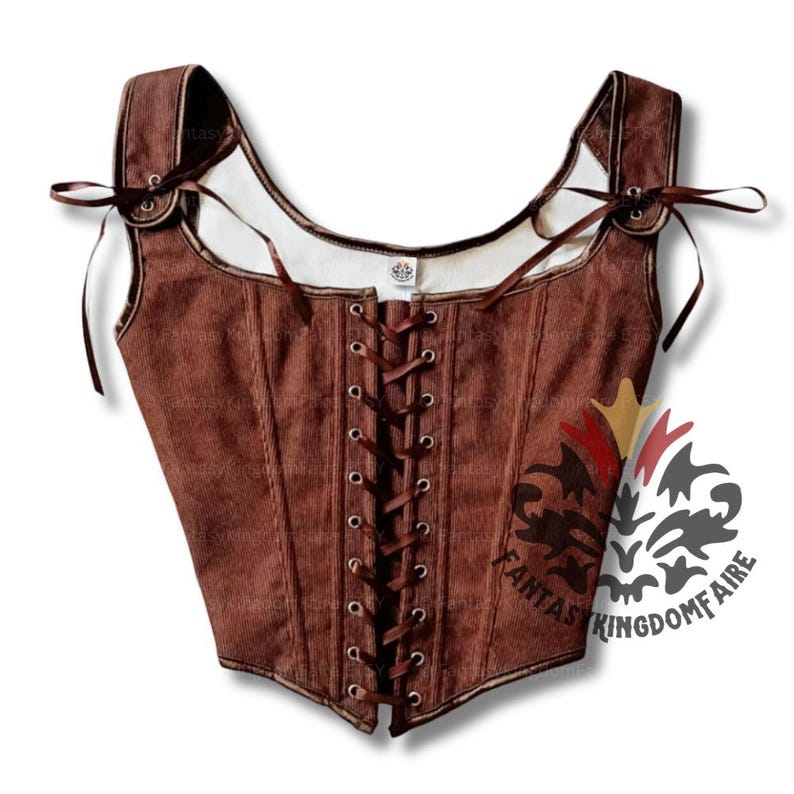 Brown Ren Faire Corset | Sizes S-2XL | Woman's Victorian Brown Corset Top, Renaissance Festival Corset Medieval Cosplay Larp Costume Corset image 3