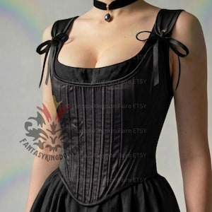 Black Ren Faire Corset | Sizes S-2XL | Woman's Victorian Black Corset Top, Renaissance Festival Corset Medieval Cosplay Larp Costume Corset