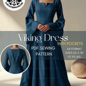 Medieval Viking Dress Pattern With Pockets XS-4XL | A4 US Sizes 2 to 30 | Renaissance Attire (Digital Download)