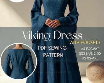 Medieval Viking Dress Pattern With Pockets XS-4XL | A4 US Sizes 2 to 30 | Renaissance Attire (Digital Download)