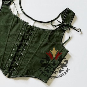 Green Ren Faire Corset | Sizes S-2XL | Woman&#39;s Victorian Archer Corset Top, Renaissance Festival Corset, Medieval Cosplay Larp Elf Costume