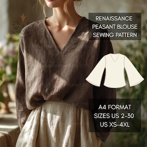 Renaissance Medieval Peasant Blouse Pattern XS-4XL | Maiden Milkmaid Peasant Blouse Ren Faire Peasant LARP Top | A4 US Sizes 2 to 30