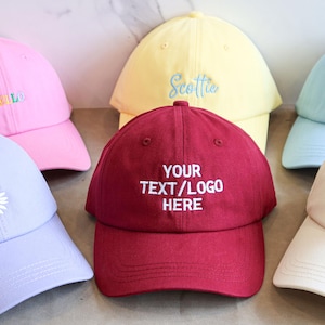Custom embroidered text or design baseball caps, custom sun visors, sisters hats, bachelor party gifts, gifts for him and her