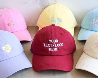 Custom embroidered text or design baseball caps, custom sun visors, sisters hats, bachelor party gifts, gifts for him and her