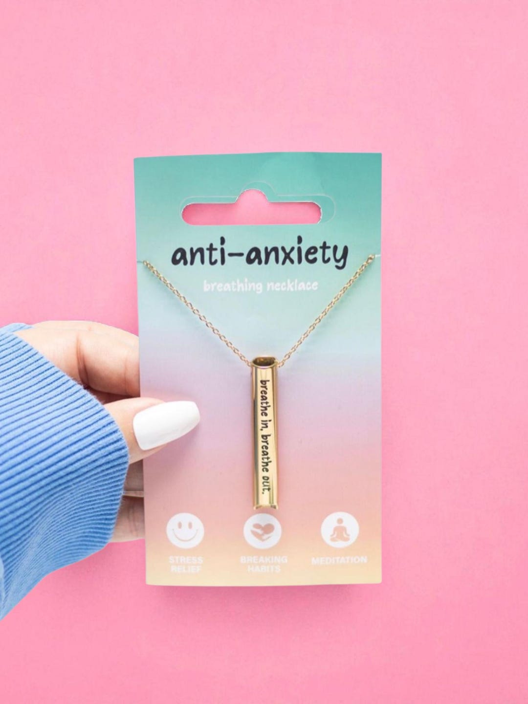 Mindful Breathing Necklace: Stainless Steel Anti-anxiety Stress