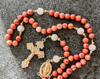 Handmade Paracord Rosary: burgundy Beads, Gilt Crucifix