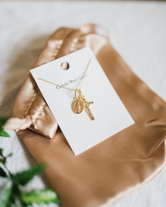 Mini Miraculous Medal and Crucifix necklace