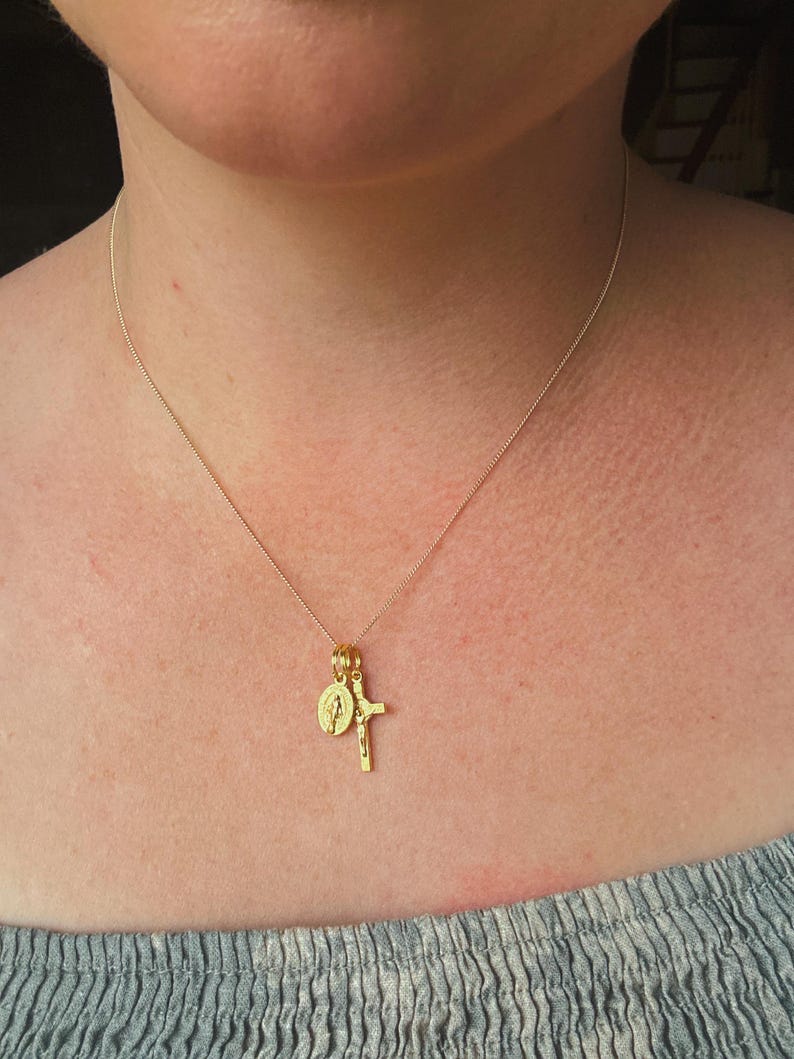 Mini Miraculous Medal and Crucifix necklace image 11