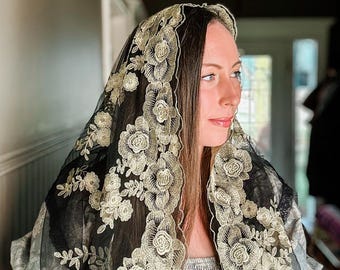 Black and Gold Lace Mantilla (veil)