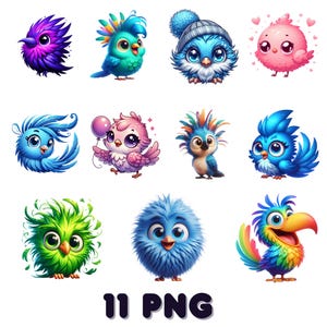 Funny Cute Bird Png Bundle, Watercolor Birds Clipart Png, Funny Birds Sublimation Png, Funny Animals Png, Digital Download