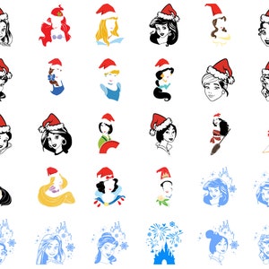 Princess Clipart SVG Bundle Sticker Sublimation Nursery Decor Snow White Moana Merida Aurora Cinderella Belle Jasmine Pocahontas Mulan Tiana