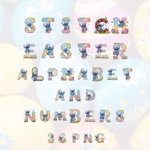 Fuente PNG de puntada de Pascua, lindo alfabeto y números, imágenes prediseñadas, letras pastel, sublimación de letras de dibujos animados, descarga digital