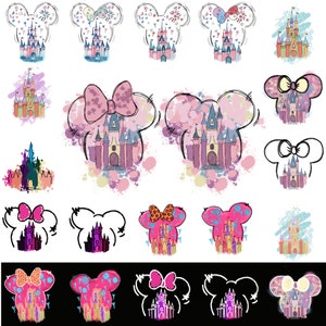 Watercolor Mouse Castle Png Bundle, Mouse Ear Castle Png, Retro Colorful Castle Png, Sublimation Design Png, Magic Kingdom Png, Sublimation