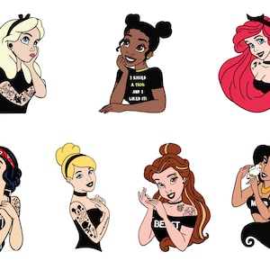 Princess Clipart PNG Bundle Sticker Sublimation Nursery Decor Snow White Moana Merida Aurora Cinderella Belle Jasmine Pocahontas Mulan Tiana