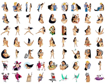 Pocahontas SVG-paket, prinsessa och indianer Clipart, Pocahontas Cricut-filer, handritad konst, PNG-filer, digital nedladdning, hantverksdesigner