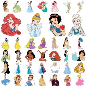 Bundle Princess Svg Frozen Svg Princess Belle Svg Moana Tiana Little Mermaid Ariel Png Princess Merida Png Jasmine Rapunzel Snow White Mulan