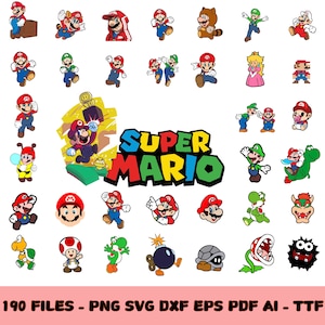 Super Mario SVG Bundle for Cricut and Sublimation, Mario Cut Files, Mario Clipart, Super Mario Font, Mario PNG,printable mario,digital mario