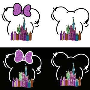 Watercolor Mouse Castle Png Bundle, Mouse Ear Castle Png, Retro Colorful Castle Png, Sublimation Design Png, Magic Kingdom Png, Sublimation
