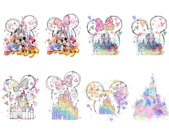 Watercolor Mouse Castle Png Bundle, Mouse Ear Castle Png, Retro Colorful Castle Png, Sublimation Design Png, Magic Kingdom Png, Sublimation