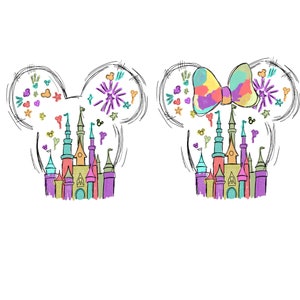 Watercolor Mouse Castle Png Bundle, Mouse Ear Castle Png, Retro Colorful Castle Png, Sublimation Design Png, Magic Kingdom Png, Sublimation