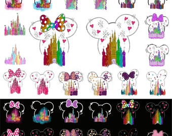Watercolor Mouse Castle Png Bundle, Mouse Ear Castle Png, Retro Colorful Castle Png, Sublimation Design Png, Magic Kingdom Png, Sublimation