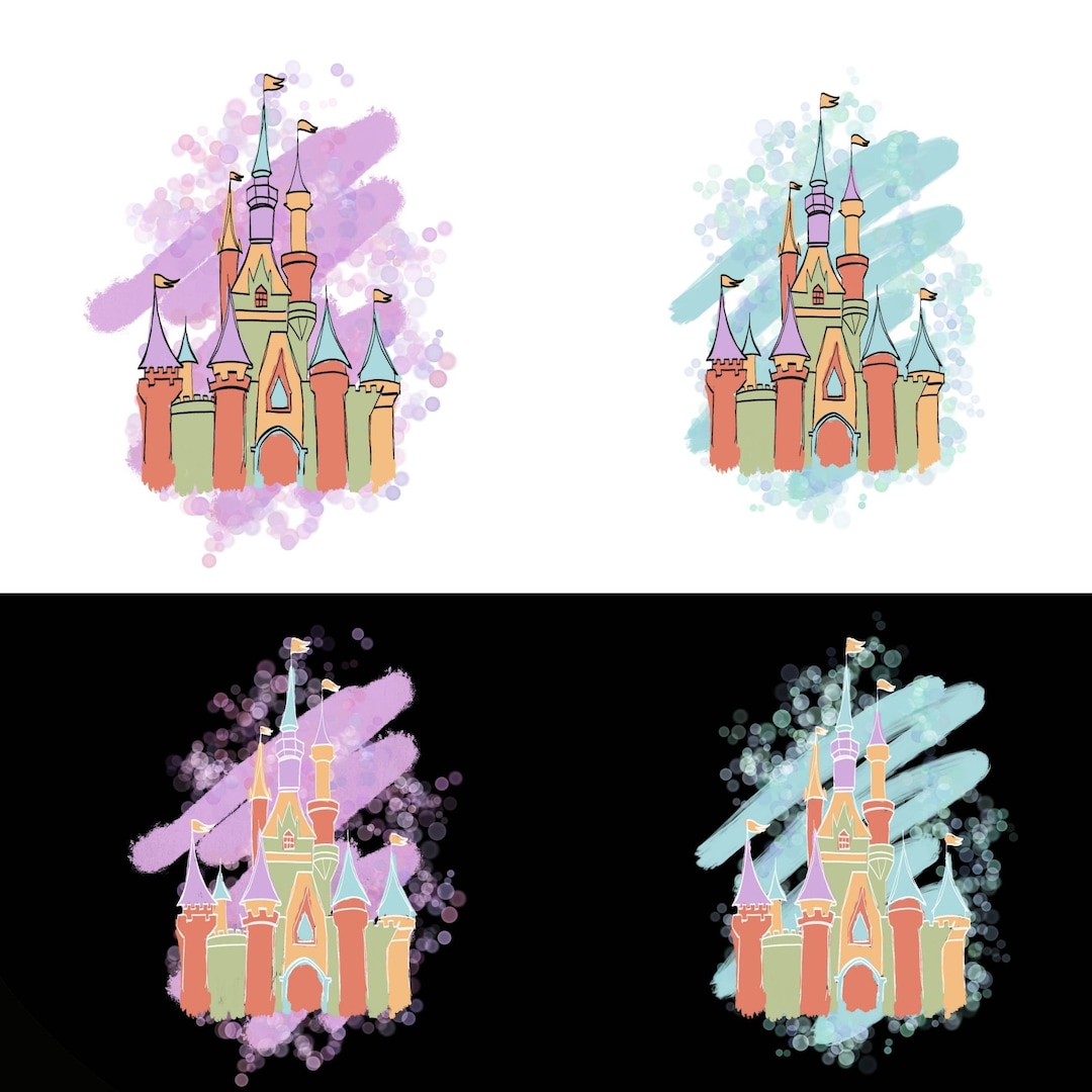 Pastel Watercolor Castle Png Bundle, Fairytale Magic Kingdom Art, Mouse ...