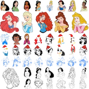 Princess Svg Bundle, Princess Clipart Instant Download, Birthday, Moana, Frozen, Snow White, sleeping Beauty, Aurora, Jasmine
