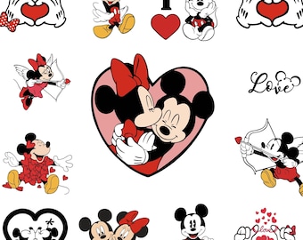 Mickey Mouse SVG, Minnie Mickey Svg, Pliki Svg dla Cricut, Pakiet Walentynkowy Mickey, Clipart Mickey i Minnie Love, Walentynki SVG