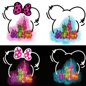 Watercolor Mouse Castle Png Bundle, Mouse Ear Castle Png, Retro Colorful Castle Png, Sublimation Design Png, Magic Kingdom Png, Sublimation