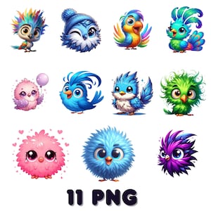 Funny Cute Bird Png Bundle, Watercolor Birds Clipart Png, Funny Birds Sublimation Png, Funny Animals Png, Digital Download