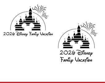 May include: Black and white graphic featuring a castle silhouette with fireworks and the text "2026 Disney Family Vacation." The design includes the words "SVG & PNG" in a red banner.