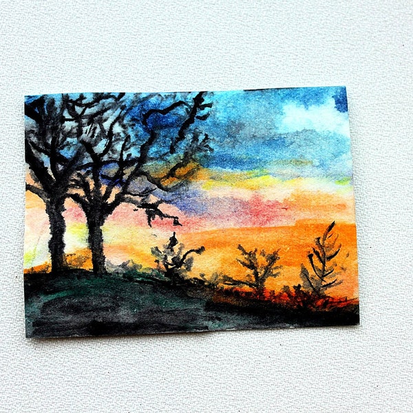 Sunset Original ACEO Watercolor