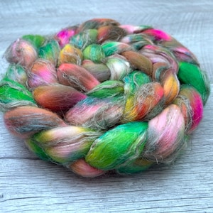 100g Merino Silk Flax hand dyed fibre combed tops. UK
