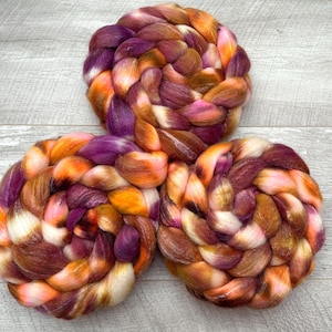 100g merino silk rose hand dyed fibre roving combed tops. UK