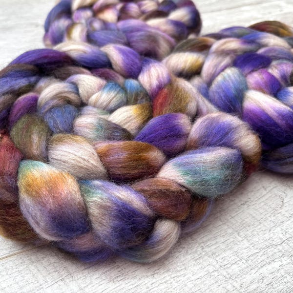100g Polwarth Alpaca Silk hand dyed fibre combed top UK