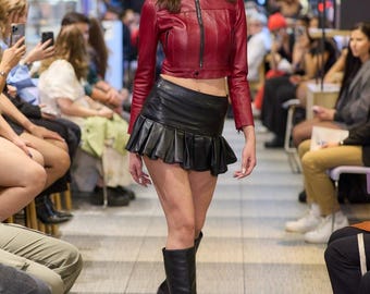 WOMEN CUSTOM BLACK Leather Mini Skirt | Handmade Genuine Real Leather Skirt | Vintage Fashion Skirt for Party | Gift for Girlfriend or Wife
