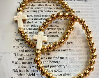 Kruiskralenarmbanden -Kruisarmbanden-kralenarmband-18k gold filled kralen-christelijke armband