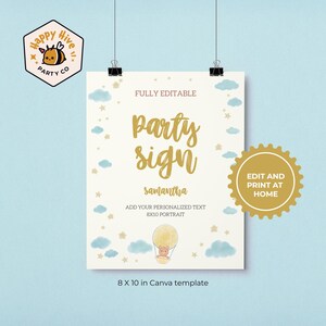 Baby-Dusche-Bär Ballon bearbeitbares Geburtstagszeichen digitaler Download Willkommens-Partydekor