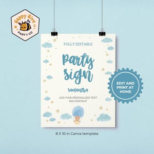 Baby-Dusche-Bär Ballon bearbeitbares Geburtstagszeichen digitaler Download Willkommens-Partydekor