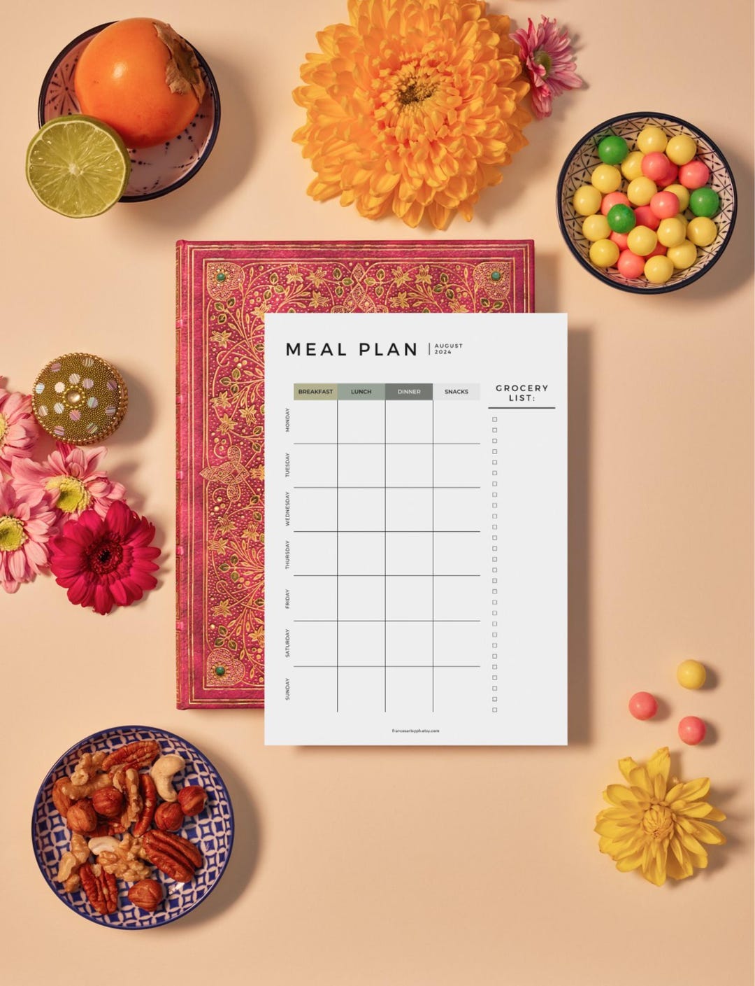 Meal Plan With Grocery List Printable, Weekly Meal Plan, Household