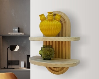 Mid-Century Modern, Wall  Floating Shelf Wood, Mid Century Modern Hanging Shelves, Arched Shelf for crystals, dopamine decor