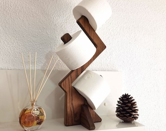 Original Wooden Floor Toilet Paper Holder Unique Wooden Bathroom Rack Wooden Multi Roll Storage Shelf Freestanding Toilet Stand