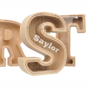 Personalized Large Wooden Kids Letter Piggy Bank   Letter Bank Money Box  Custom Name Coin Bank  Christmas gift Initial Bank